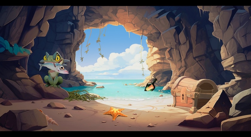 Cloud Cats' land, early screen featuring a goblin eating a frog