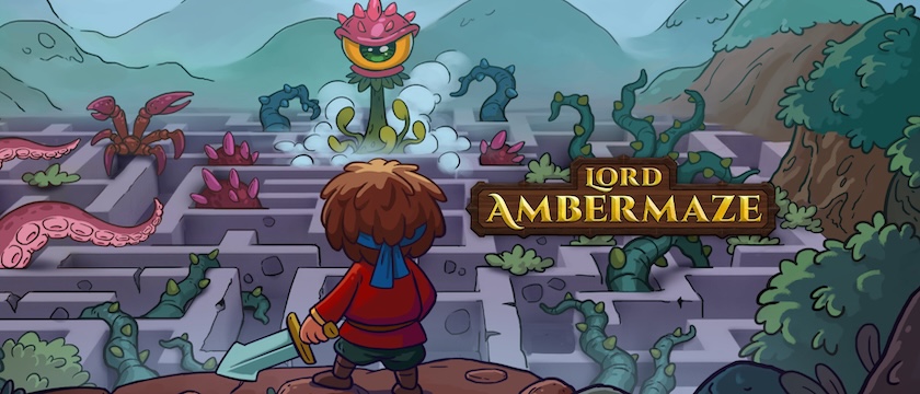 The protagonist looks over the dungeon in key art for Lord Ambermaze