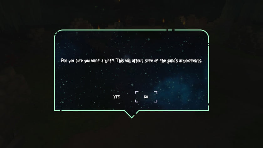 A screen says that taking hints will limit your ability to get achievements in A Rite From the Stars: Remaster Edition.