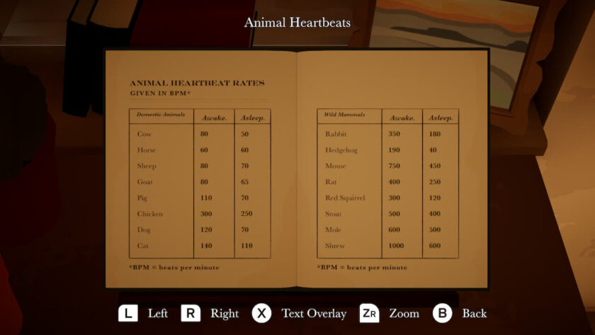 Animal heartbeats book, listing various mammals and their heartbeat rates.