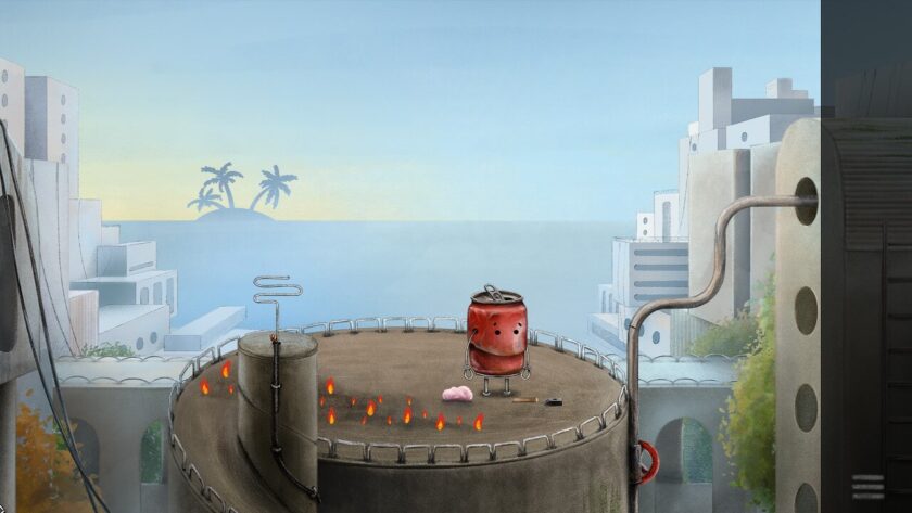 Red Can standing near some bubblegum, wooden handle and a hammer head. There are flames blocking the exit. Published on LadiesGamers