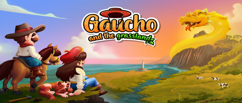 Key art for Gaucho and the GRassland, featuring a gaucho on horseback and a girl in a red cap