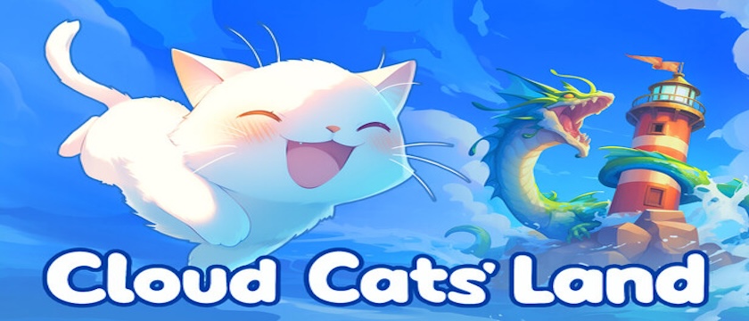 cute cartoon art of a white cat and a monster for Cloud Cats' land
