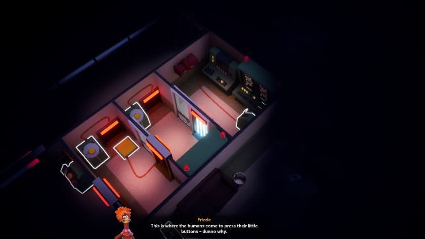 A hallway with a lot of buttons in Chicken Run: Eggstraction.