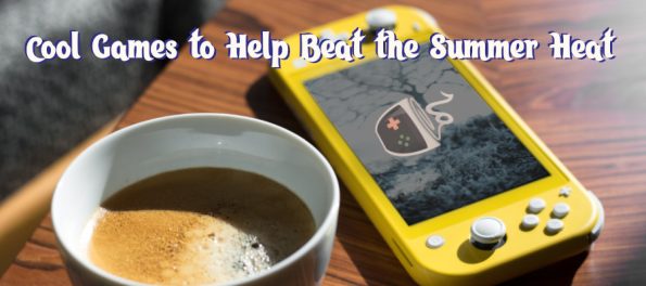 A Switch with a Ladies Gamers logo on it on a wooden table with a cup of tea sitting next to it.