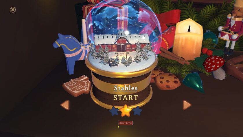 Snow globe with festive decorations in video game Fantastic Findings