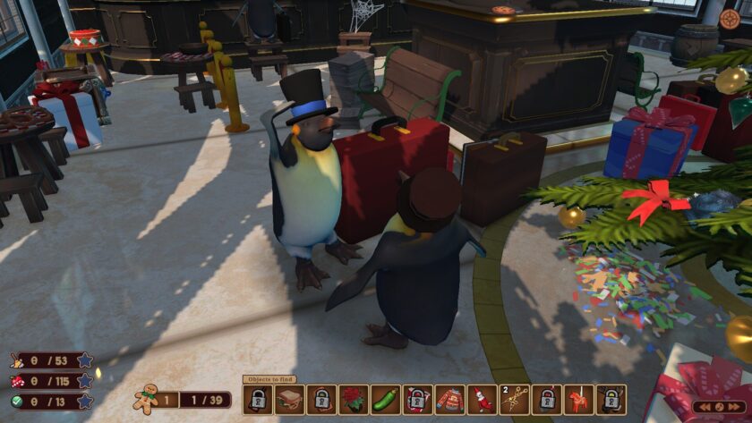 Screenshot for video game Fantastic Findings with two penguins published on LadiesGamers.com