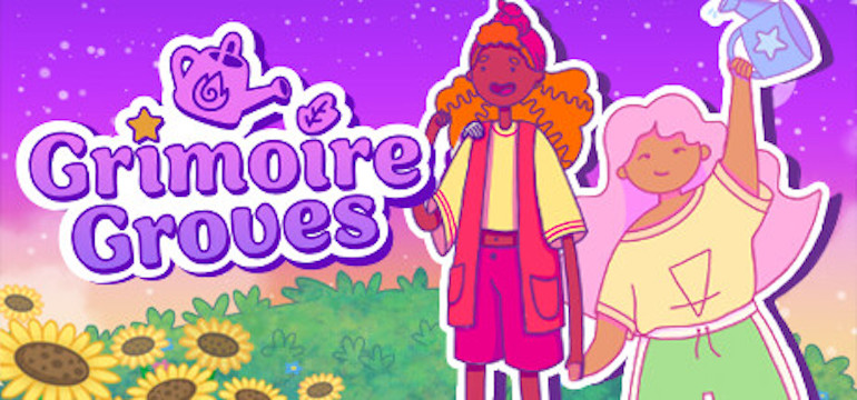 Art header for Grimoire Groves, featuring Primose and friends