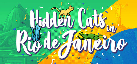 Promotional artwork for Hidden Cats in Rio de Janeiro, with the title on a colorful background with cats playing on the letters. Published on LadiesGamers