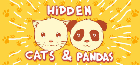 Hidden Cats & Pandas on a yellow background a cat and a panda