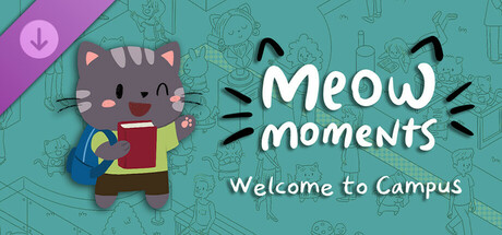 Meow Moments: Welcome to Campus green background grey kitten red book
