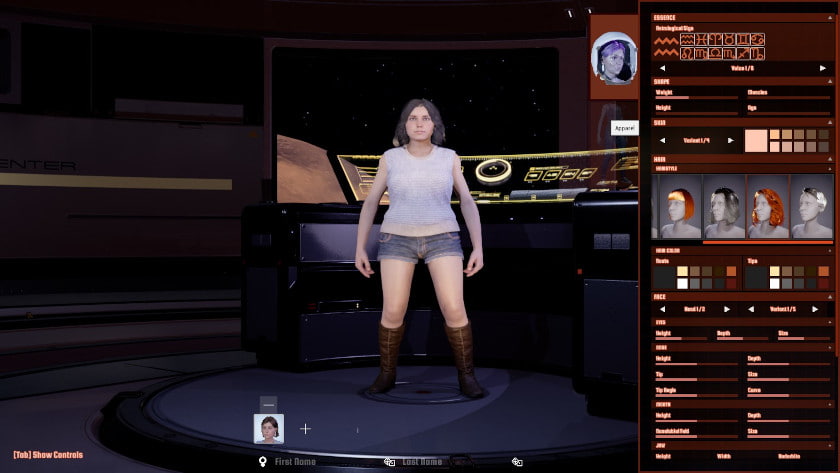 A character building screen with a squashed character model.