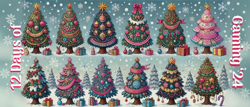 FI for a gaming article modelled after the 12 Days of Christmas depicting 12 ornate trees
