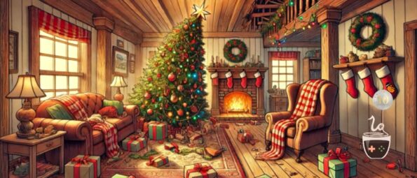 Video game characters that could ruin Christmas are depicted by a wrecked Christmas scene