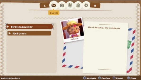 Mafate Quest menu featuring Petunia character