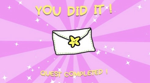 Quest completed, congratulations message displayed.