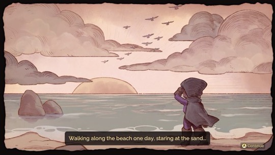 image shows the games character looking out to sea