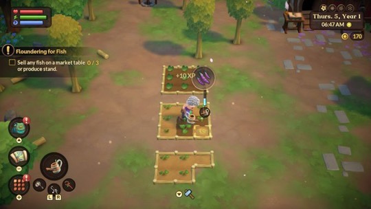 image shows the character planting crops