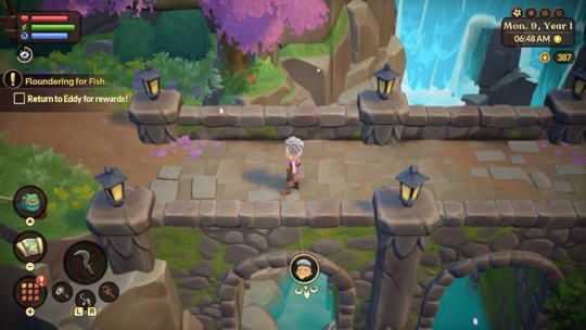 walking across a bridge in the town