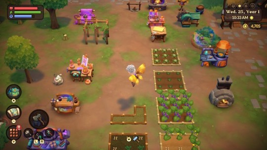 image shows the homestead and the crops and machinery