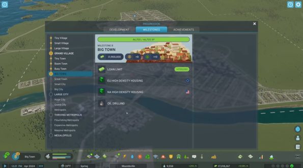 progression screen from cities skylines II