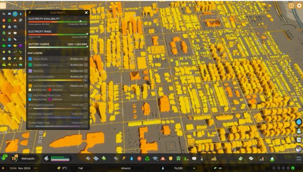 info view for electricity in a city showing the electricity runnng underground