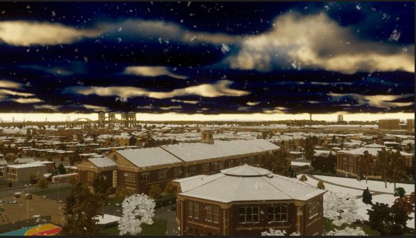 images shows a city with a dark night sky