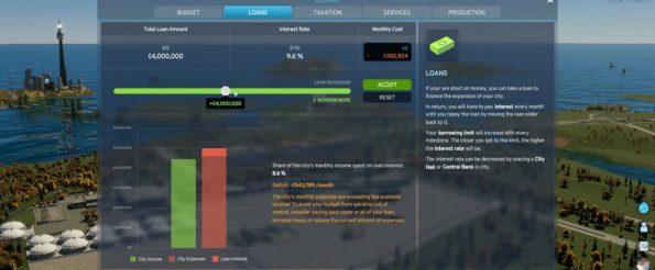 loan screen from cities skylines II