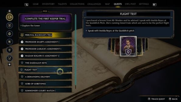 hogwarts legacy quest menu
