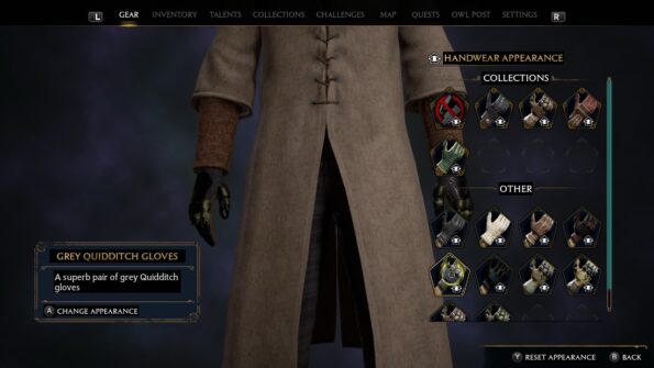 hogwarts legacy glove menu