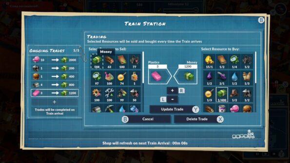 Click on the train station to trade resources