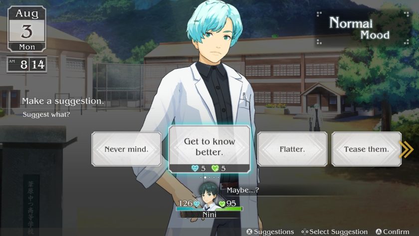 Nini can make a suggestion to Max, and can choose from options like "Get to know better", "Flatter" and so on