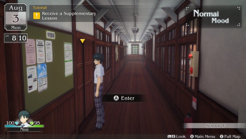 Nini is in the school, and he is going to enter the classroom