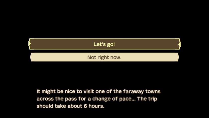 the message on the screen says that when you go into the city you will loose 6 hours