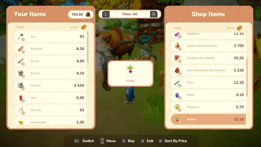 At the merchant you can see what prices he will give you for your items, and what it costs to buy things from him