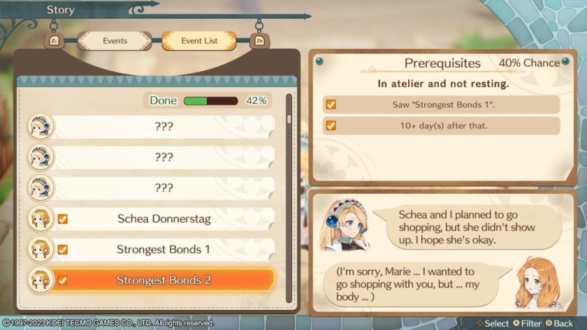 The event list situated under Story. For every villager you see what you can experience with them, in this case with Shae