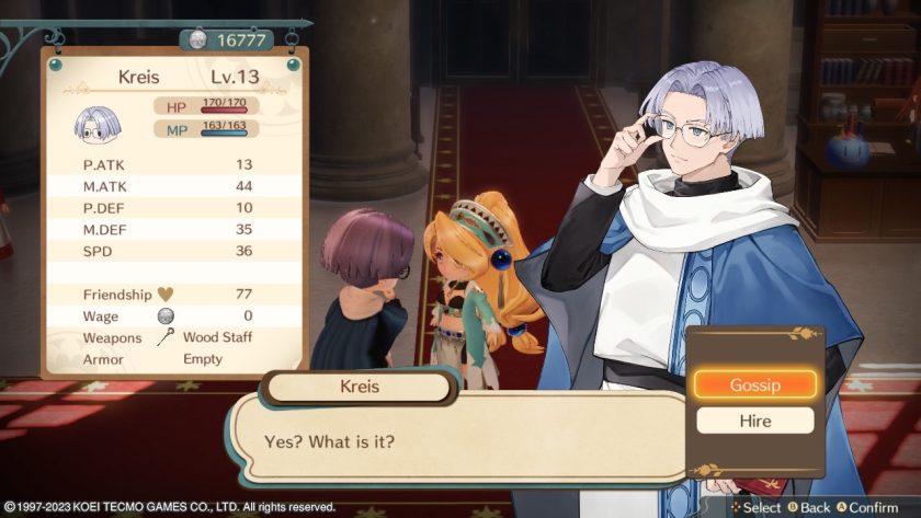 Kreis, an ace student at the Academy, can help you out. You can hire him for free. the screens shows the stats of Kreis