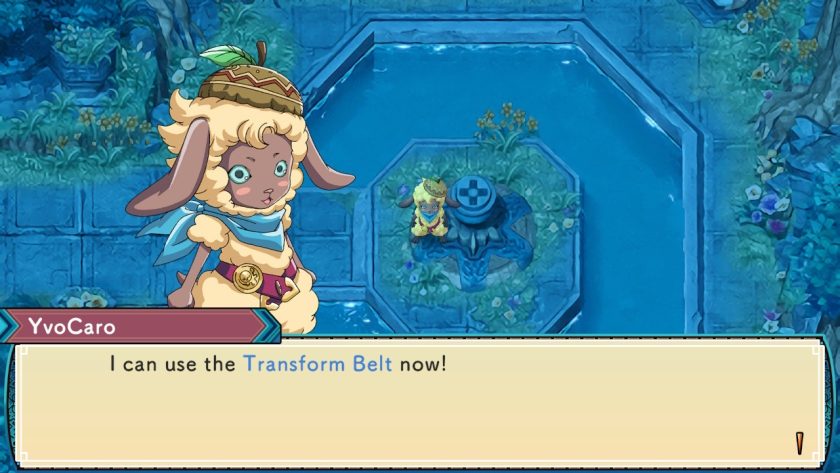 The protagonist in the golden woolly (monster) form, just after beating the boss of the first dungeon