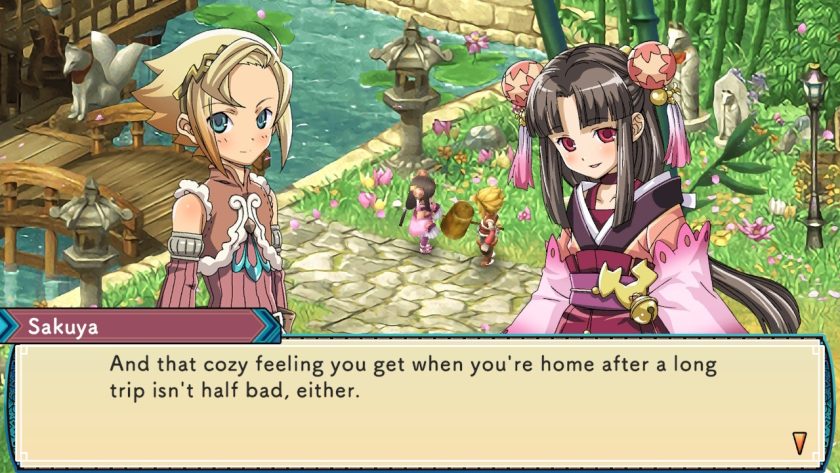 The protagonist in conversation with Sakuya. She talks about the cozy feeling when you get home after a long trip