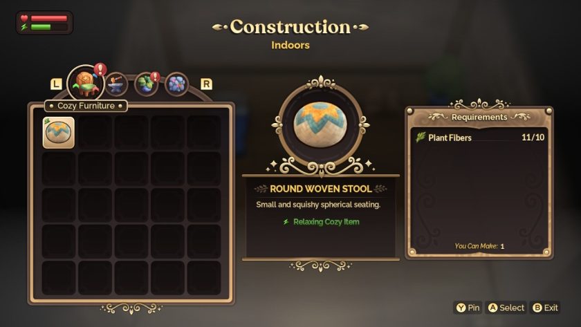 image shows the crafting screen