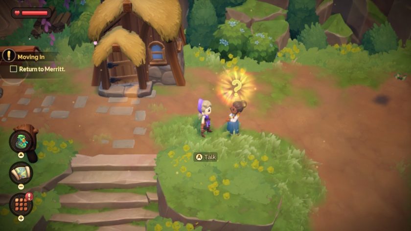 image shows the character talking to the mayor outside the homestead house