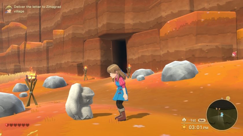 You see the entrance to the mine in Lencenburg, highlighted by torches