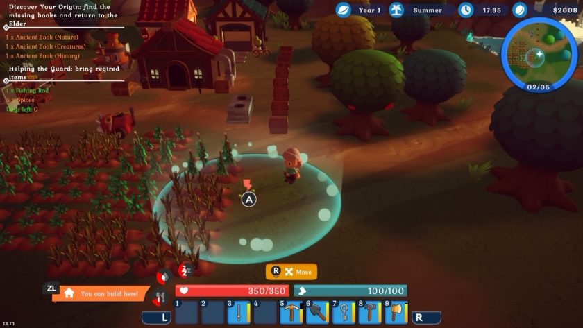 The farm fields with a sprinkler. A circle around the sprinkler shows what the range of the sprinkler is.