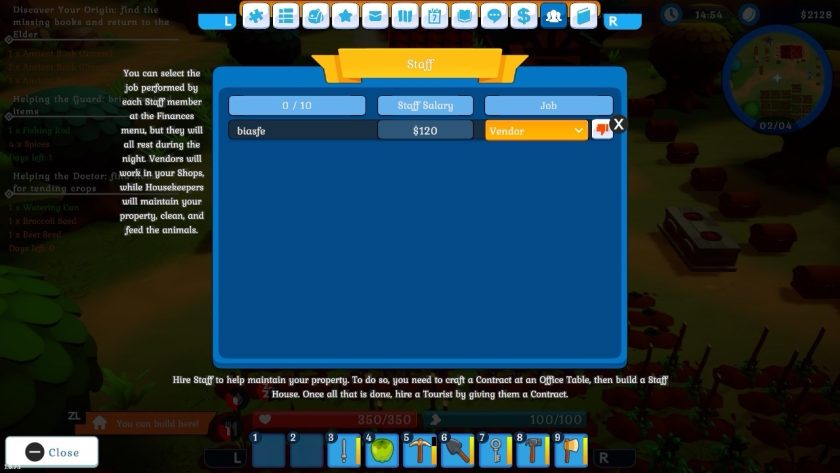 The screen shows the tourist that is working for me and manning my shop. You can see how much he earns per week and what kind of work he does