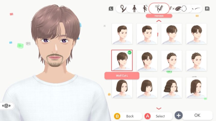 The customisation screen to make a muse. You can change hair, colour of the eyes, size of the nose and much more.