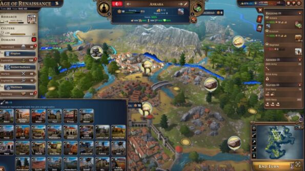 Millennia Use the improvements panel, or just click on the tile to improve it.