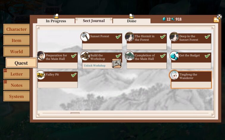 The Sect Journal, showing how all the requests from sect members depend on each other