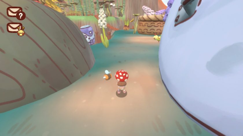 Character in Mail Time heading towards Soks (on the right), with the soda can on the left-hand side.