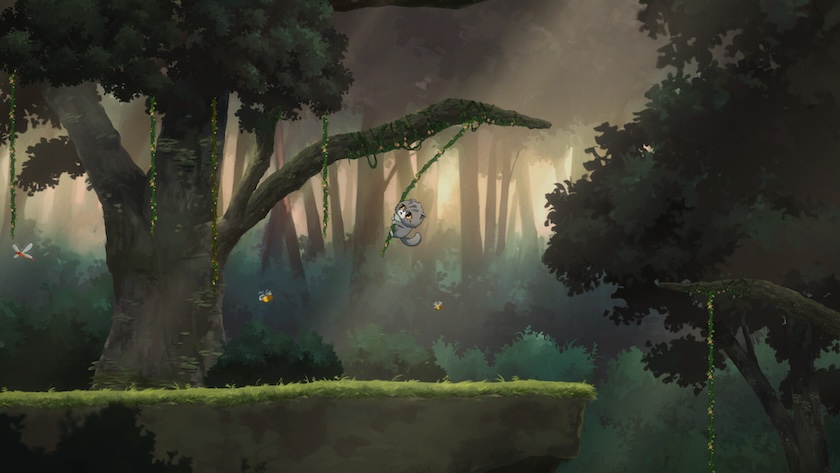 swinging from a vine as part of platforming in princess of the water lilies