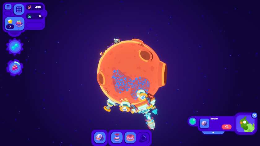 A planet has several machines mining raw materials out of it in Star Birds.